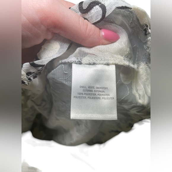 Meadow Rue Anthropologie Cherry Blossom Sheer Black White Floral Blouse Size L - Picture 5 of 6